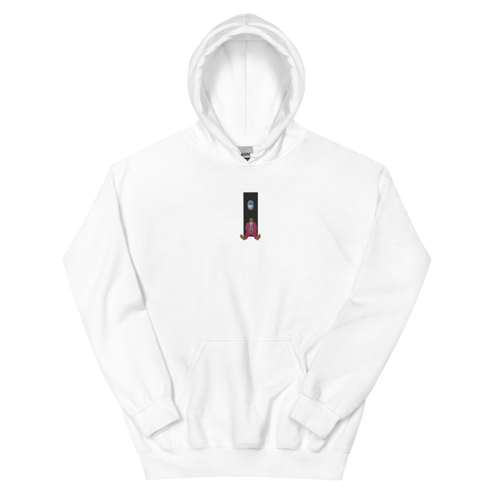 White hoodie with a graphic on the front featuring a Mac Miller album reference.